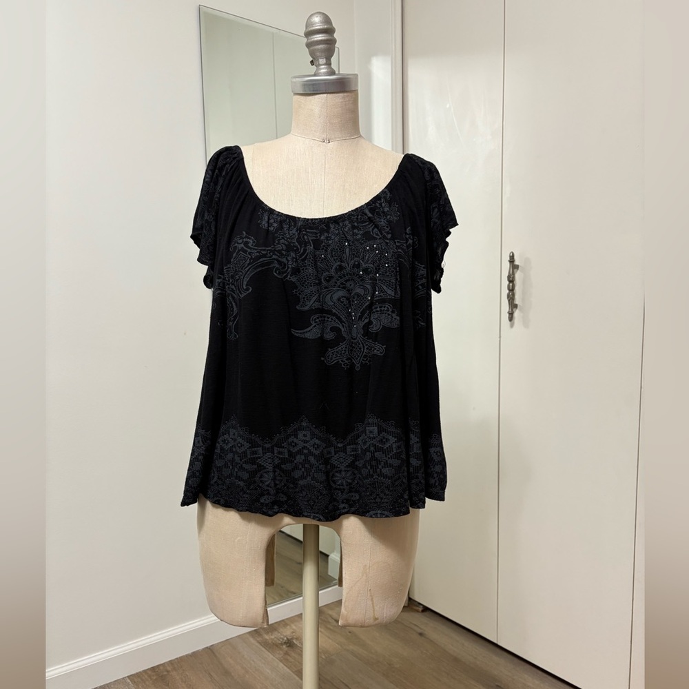 Vanilla Sugar Women Black Boho Graphic Top Medium